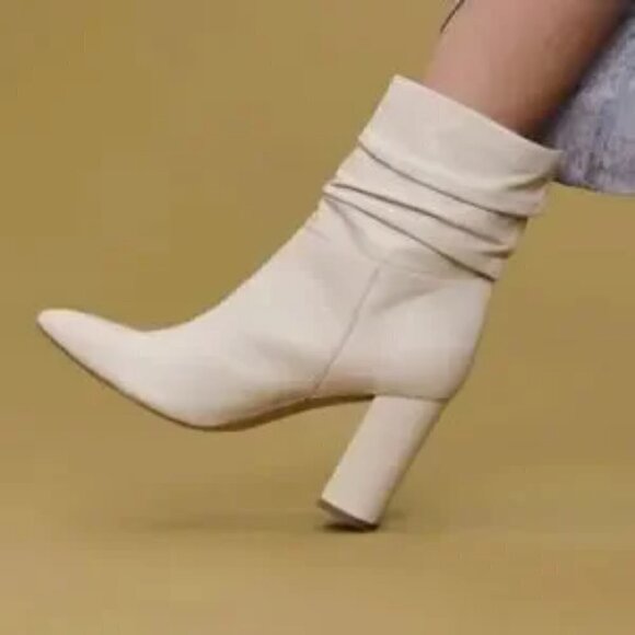 Marc Fisher Pointed Toe Slouchy Cream Ankle Boots - Picture 2 of 14